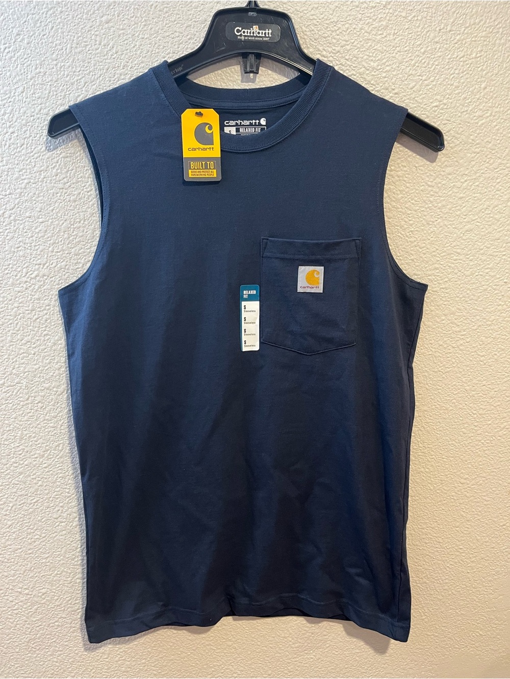 Carhartt Loose Fit Heavyweight Cotton Sleeveless Pocket Shirt Navy Unisex Small